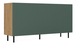 Komoda trzydrzwiowa, slim, Kama, 150x40x78 cm, dąb artisan, zielony