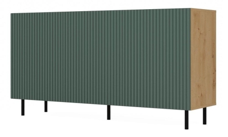 Komoda trzydrzwiowa, slim, Kama, 150x40x78 cm, dąb artisan, zielony