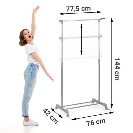 Wieszak na ubrania na kółkach, 78x42x144 cm, czarny, srebrny