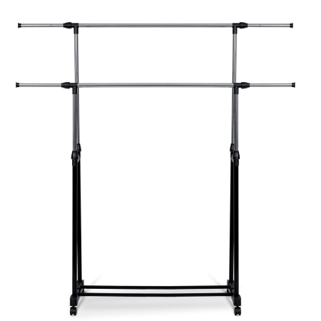 Wieszak na ubrania, kółka, Massido, 132x43x151 cm, czarny, srebrny