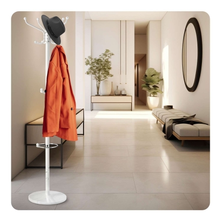 Wieszak na ubrania, marmurowa podstawa, Massido, 49x49x176 cm, biały