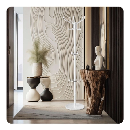 Wieszak na ubrania, marmurowa podstawa, Massido, 49x49x176 cm, biały