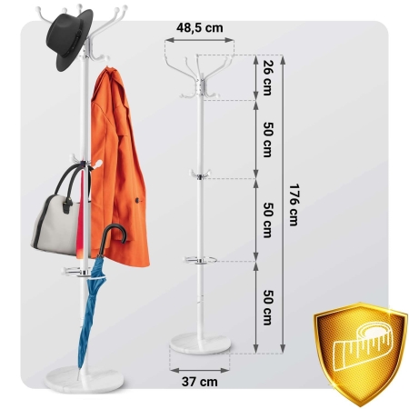 Wieszak na ubrania, marmurowa podstawa, Massido, 49x49x176 cm, biały