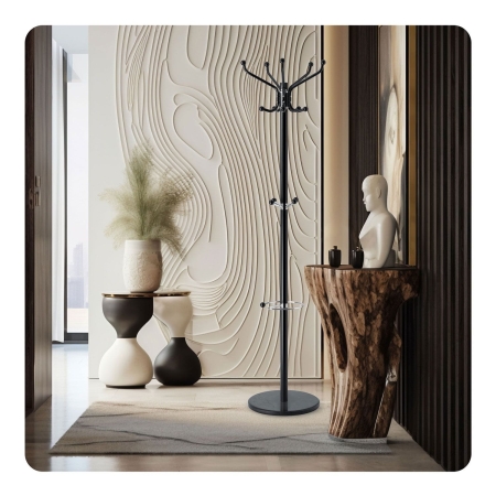 Wieszak na ubrania, marmurowa podstawa, Massido, 49x49x176 cm, czarny