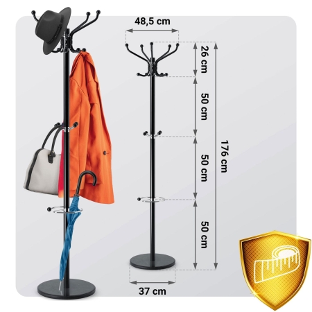 Wieszak na ubrania, marmurowa podstawa, Massido, 49x49x176 cm, czarny