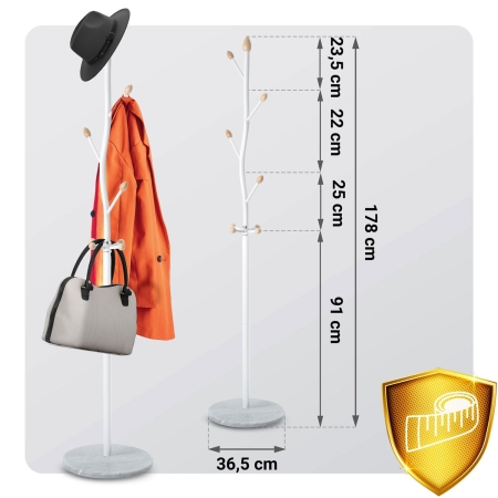 Wieszak na ubrania, stojący, Massido, 37x37x178 cm, biały