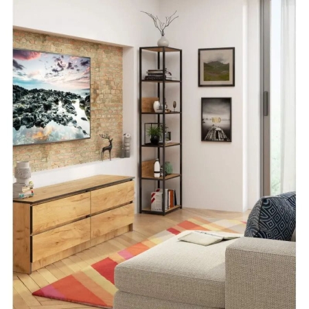 Regał do pokoju, loft, 6 półek, RAVEN, 50x32x192 cm, czarny, dąb craft, mat