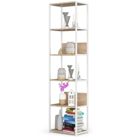 Regał do pokoju, loft, 6 półek, RAVEN, 50x32x192 cm, biały, dąb sonoma, mat