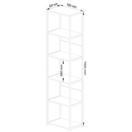 Regał do pokoju, loft, 6 półek, RAVEN, 50x32x192 cm, biały, dąb sonoma, mat