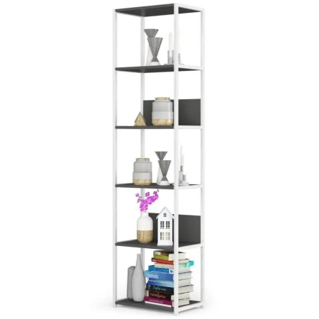 Regał do pokoju, loft, 6 półek, RAVEN, 50x32x192 cm, biały, szary, mat