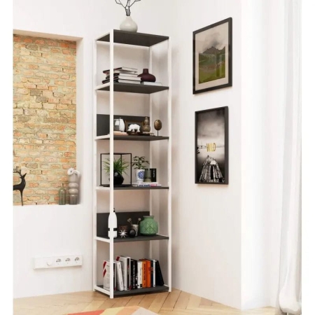 Regał do pokoju, loft, 6 półek, RAVEN, 50x32x192 cm, biały, szary, mat