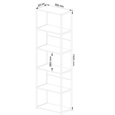 Regał do salonu, loft, wysoki, 6 półek, RAVEN, 60x32x192 cm, biały, dąb artisan, mat