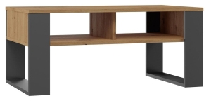 Stolik kawowy, półki, Modern, 90x58x50 cm, antracyt, dąb artisan, mat