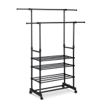 Wieszak na ubrania, kółka, 147x44x158 cm, czarny