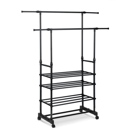 Wieszak na ubrania, kółka, 147x44x158 cm, czarny