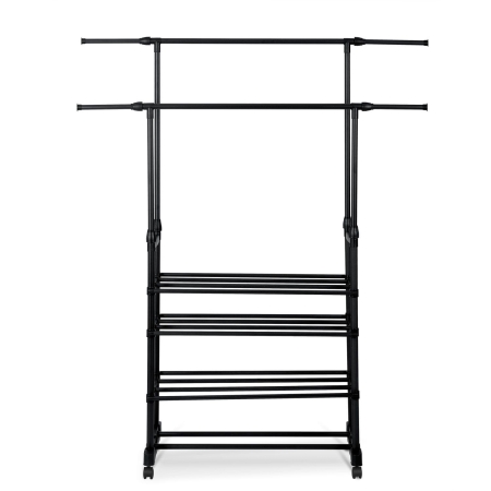 Wieszak na ubrania, kółka, 147x44x158 cm, czarny