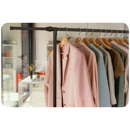 Wieszak na ubrania, kółka, 147x44x158 cm, czarny