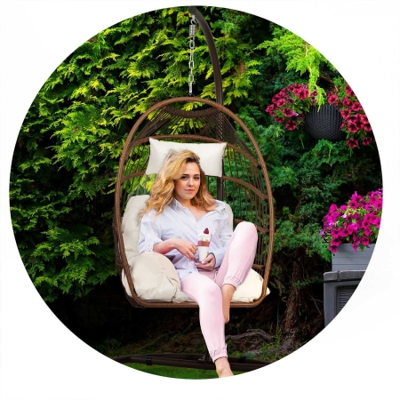 Fotel wiszący do ogrodu, huśtawka, Luisiana, 101x195 cm, brązowy, beżowy