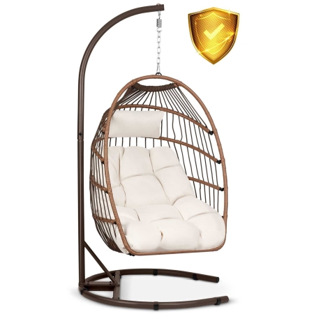 Fotel wiszący do ogrodu, huśtawka, Luisiana, 101x195 cm, brązowy, beżowy