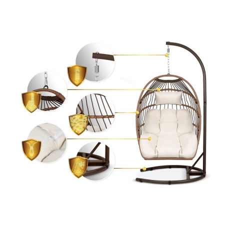 Fotel wiszący do ogrodu, huśtawka, Luisiana, 101x195 cm, brązowy, beżowy