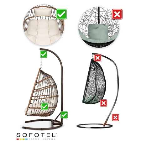 Fotel wiszący do ogrodu, huśtawka, Luisiana, 101x195 cm, brązowy, beżowy