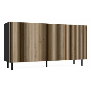 Komoda trzydrzwiowa, slim, Kama, 150x40x78 cm, czarny, dąb artisan