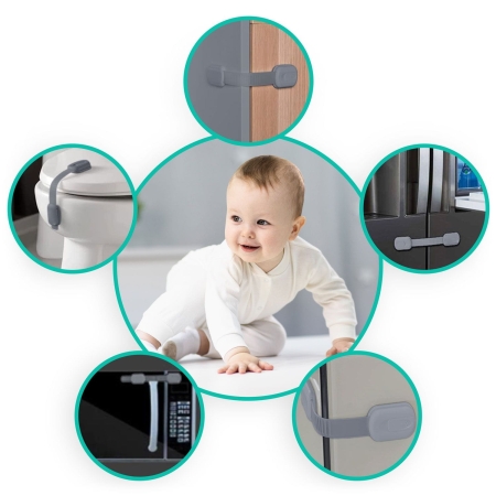Zabezpieczenie otwierania szafek, Ricokids, 6 szt, szary