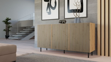 Komoda trzydrzwiowa, slim, Kama, 150x40x78 cm, dąb artisan