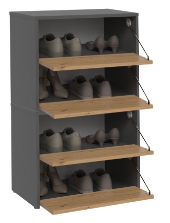 Szafka na buty, 4 półki, Modo, 60x36x88 cm, dąb artisan, antracyt, mat