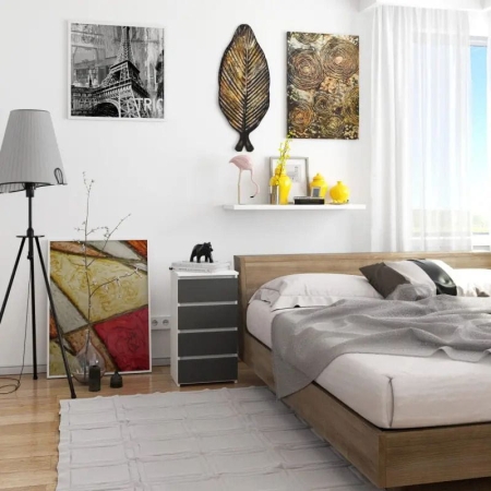 Szafka do sypialni, STILO, 4 szuflady, 40x35x74 cm, biały, grafit szary, mat