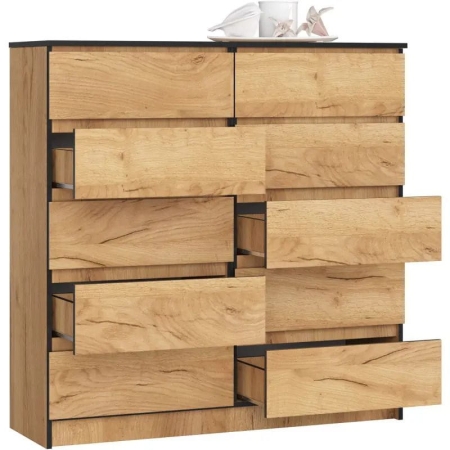 Komoda do salonu, sypialni, STILO, 10 szuflad, 120x40x121 cm, dąb craft, mat