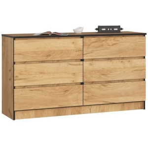 Komoda do sypialni, 6 szuflad, STILO, 140x40x77 cm, dąb craft, mat