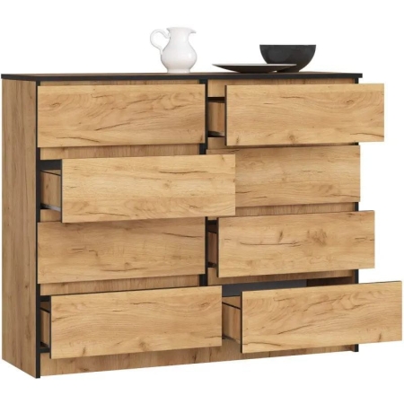 Komoda do salonu, sypialni, STILO, 8 szuflad, 120x40x99 cm, dąb craft, mat
