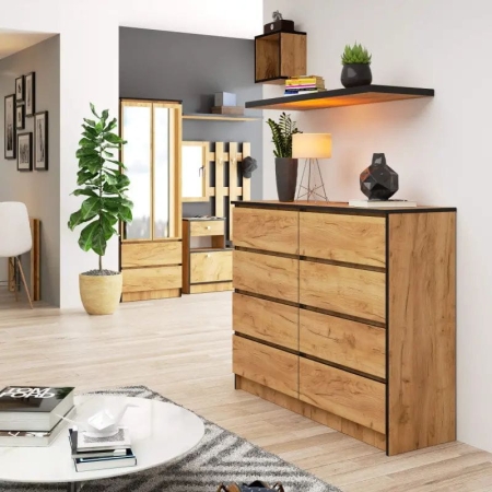Komoda do salonu, sypialni, STILO, 8 szuflad, 120x40x99 cm, dąb craft, mat