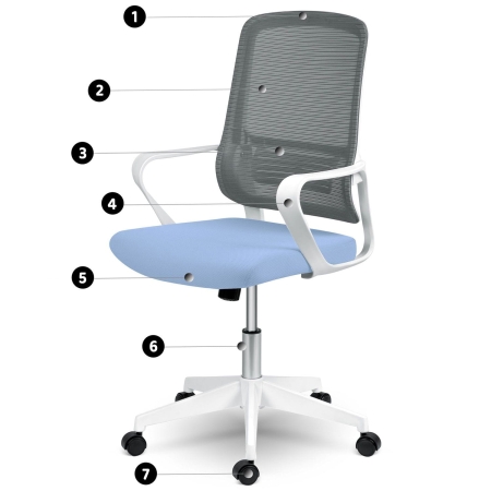 Fotel do pracy w biurze, mikrosiatka, Wizo, niebiesko-biały