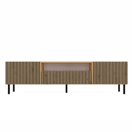 Szafka RTV ryflowana, Kama Slim, 160x40x43 cm, dąb artisan