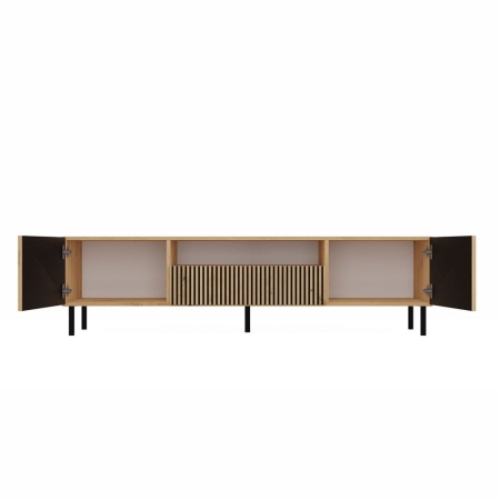 Szafka RTV ryflowana, Kama Slim, 160x40x43 cm, dąb artisan