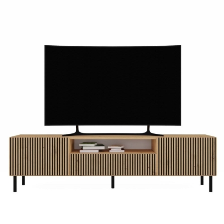 Szafka RTV ryflowana, Kama Slim, 160x40x43 cm, dąb artisan