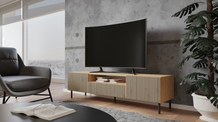 Szafka RTV ryflowana, Kama Slim, 160x40x43 cm, dąb artisan