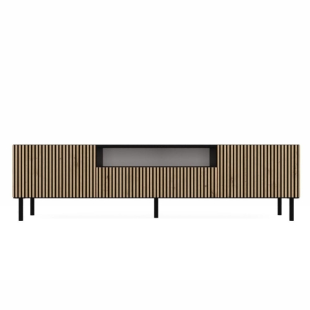 Szafka RTV ryflowana, Kama Slim, 160x40x43 cm, czarny, dąb artisan