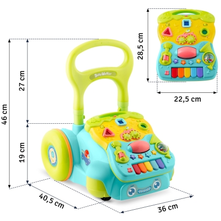 Chodzik edukacyjny z muzyką, 2w1, Ricokids, turkusowy