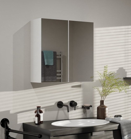 Szafka łazienkowa, wisząca, lustro, Pola, 60x22x60 cm, biały, mat