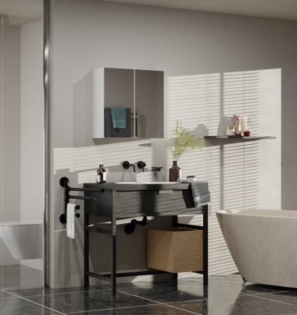 Szafka łazienkowa, wisząca, lustro, Pola, 60x22x60 cm, biały, mat