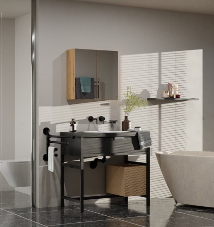 Szafka łazienkowa, wisząca, lustro, Pola, 60x22x60 cm, dąb artisan, mat