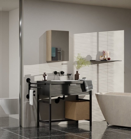 Szafka łazienkowa, wisząca, lustro, Pola, 60x22x60 cm, dąb sonoma, mat