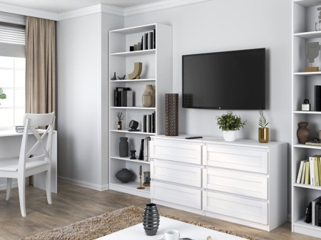 Szeroki regał z półkami, Pafos, 81x29x200 cm, biały, mat