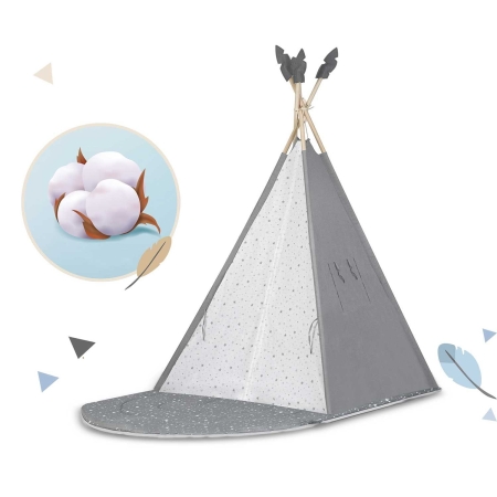 Namiot tipi dla dzieci z matą, Nukido, 116x116x165 cm, szary