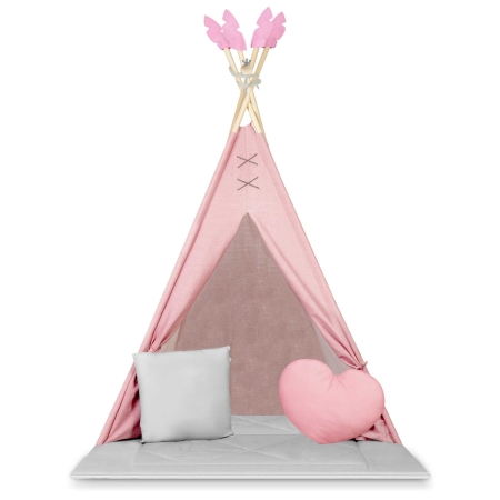 Namiot tipi dla dzieci z matą, Nukido, 116x116x165 cm, różowy