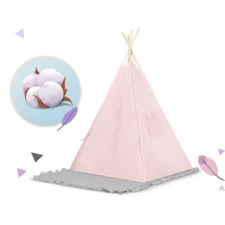 Namiot tipi dla dzieci z matą, Nukido, 116x116x165 cm, jasny różowy
