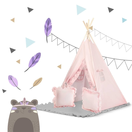 Namiot tipi dla dzieci z matą, Nukido, 116x116x165 cm, jasny różowy